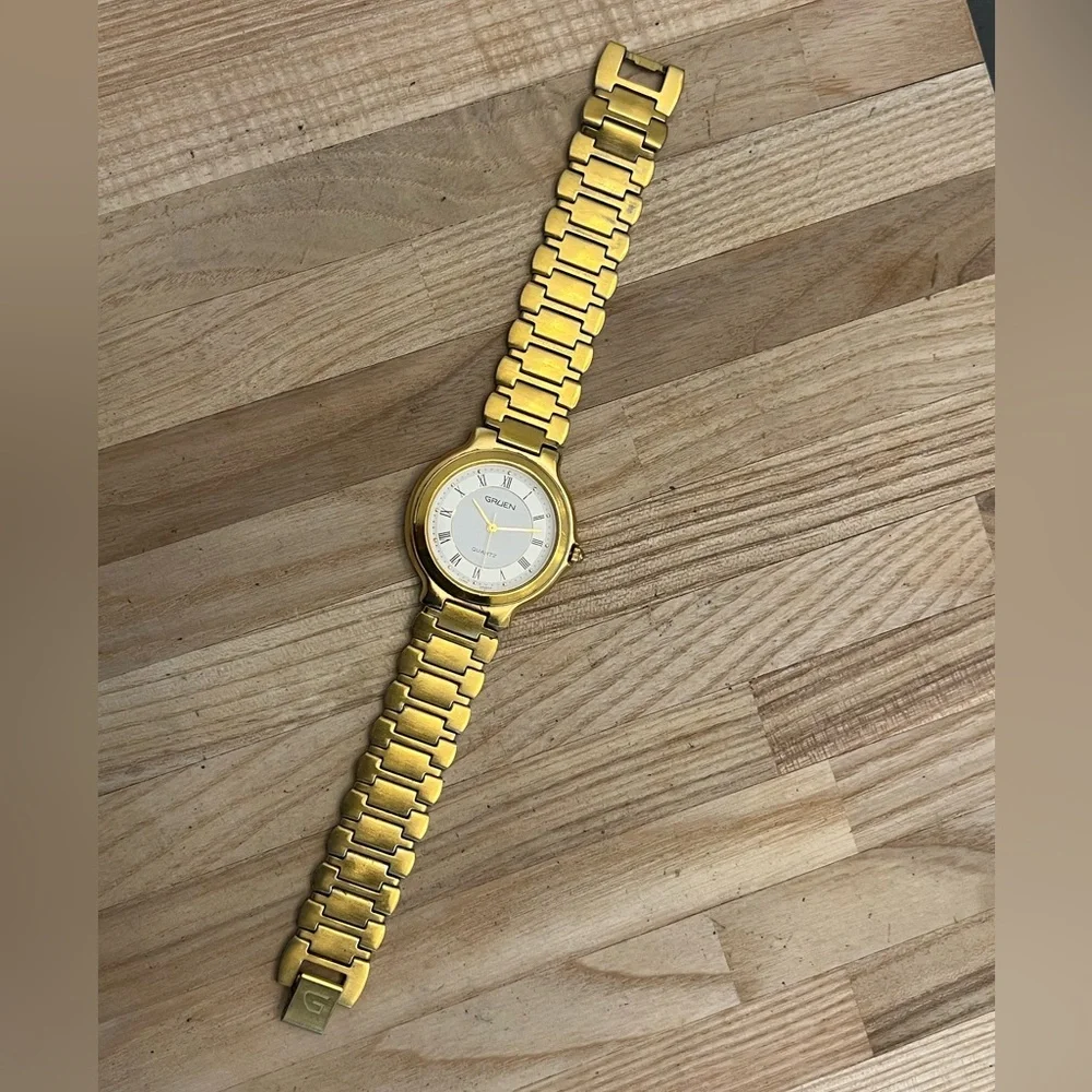 Gruen Men’s Watch White Dial Gold-Tone Stainless Bracelet